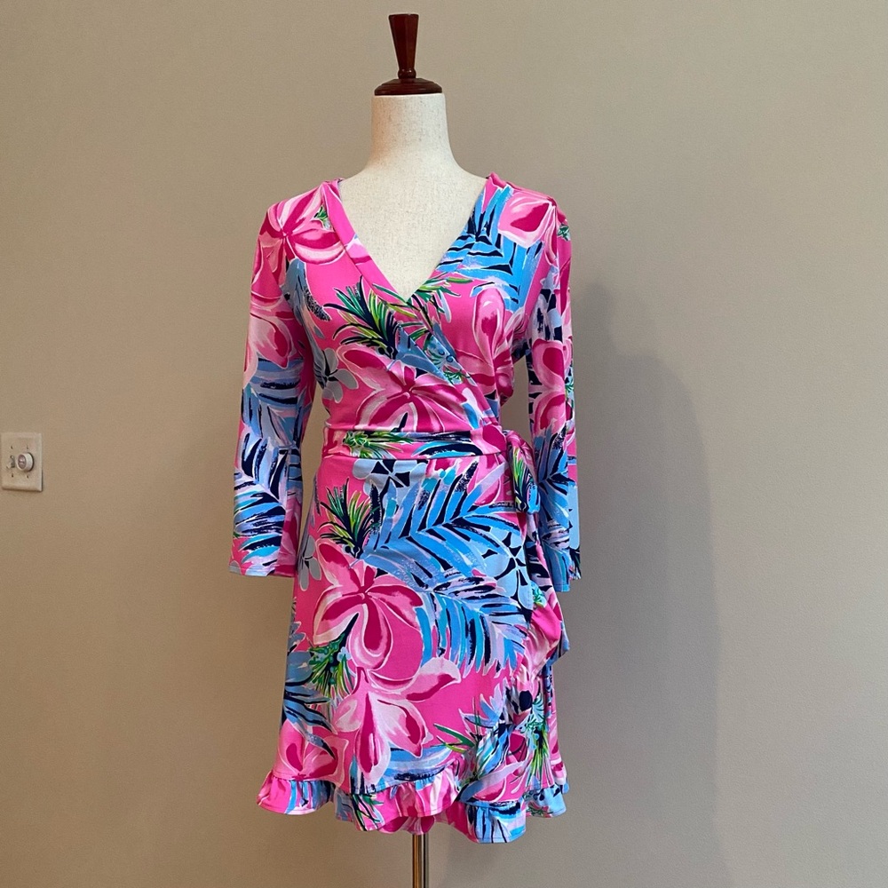 Lilly Pulitzer Jessalynne Wrap Dress Romper Cockatoo Pretty in Pink Size M